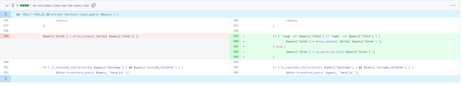 Comparación de código fuente con la actualización